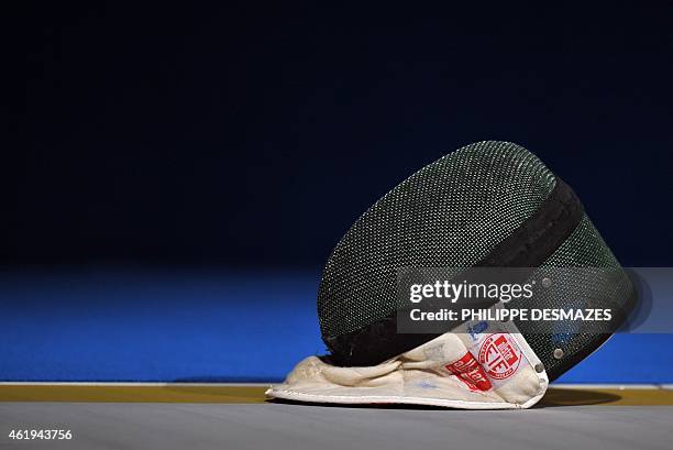 Fencing mask is seen prior to the men's individual Epee eliminations round match on August 10, 2008 at the Fencing Hall of National Convention center...