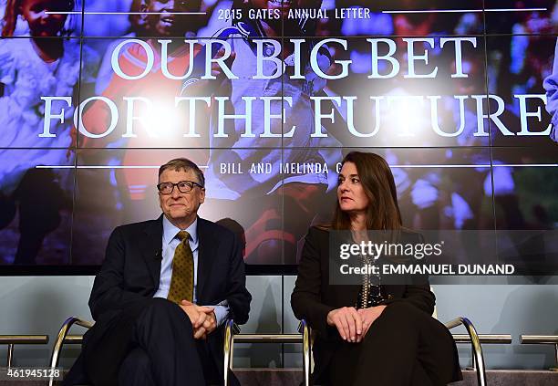 Bill and Melinda Gates, founders of the Bill and Melinda Gates Foundation, take part in a discussion organised by British magazine The Economist...