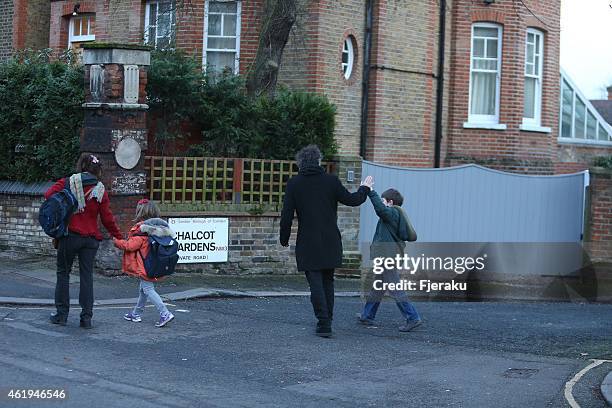 Helena Bonham Carter and Tim Burton are spotted out and about in North London with their children on January 19, 2015 in London, England.