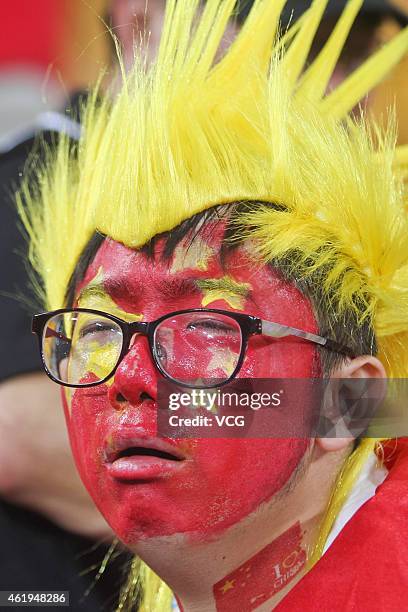 Chinese football fan tears after the 2015 Asian Cup match between China PR and the Australian Socceroos at Suncorp Stadium on January 22, 2015 in...