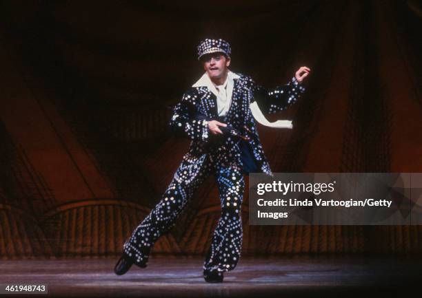 Russian-born American dancer Mikhail Baryshnikov performs the 'Costermonger' pas de deux from the New York City Ballet's production of 'Union Jack'...