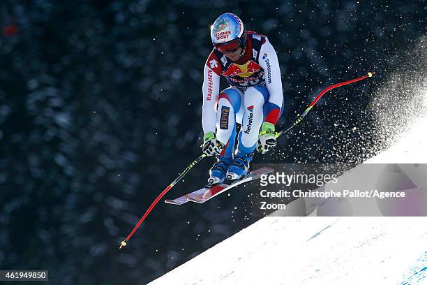 Didier Defago of Switzerland competes during the Audi FIS Alpine Ski World Cup Men's Downhill Training on January 22, 2015 in Kitzbuehel, Austria.