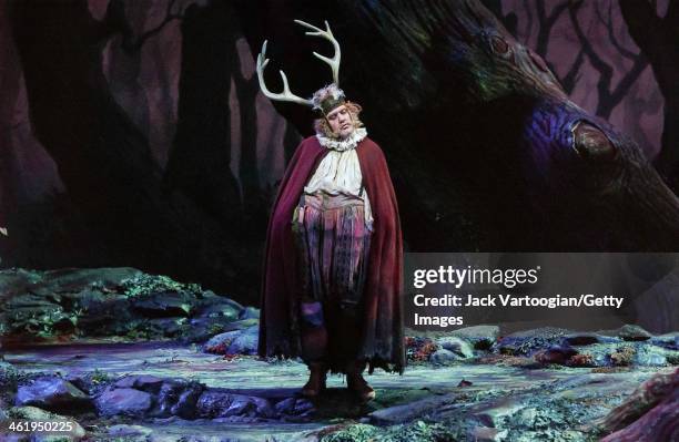 Welsh bass-baritone Bryn Terfel performs during act III of the final dress rehearsal before the season premiere of the Metropolitan Opera/Franco...