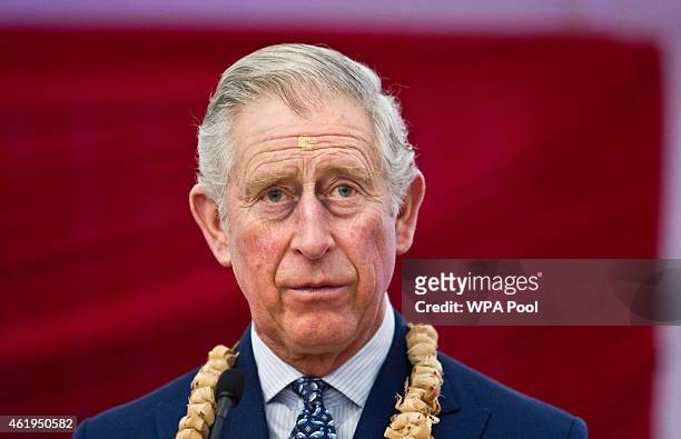 Prince Charles, Prince Of Wales delivers a speech during a tour of the Jain Temple on January 22, 2015 in Potters Bar, Hertfordshire, England. The...