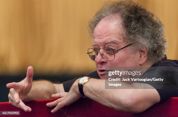 American conductor James Levine gives notes to his staff during a break in the final dress rehearsal before the season premiere of the Metropolitan...