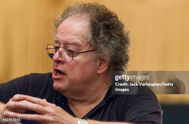 American conductor James Levine gives notes to his staff during a break in the final dress rehearsal before the season premiere of the Metropolitan...