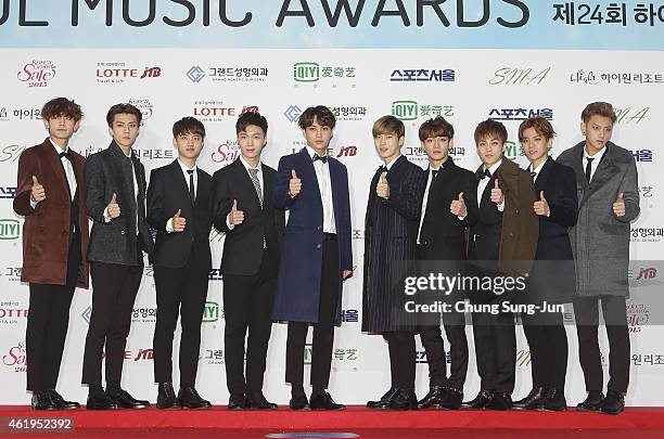 Arrive for the 24th Seoul Music Awards at the Olympic Park on January 22, 2015 in Seoul, South Korea.