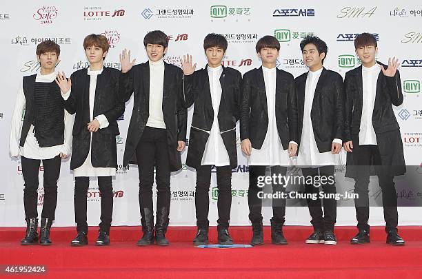 Infinite arrive for the 24th Seoul Music Awards at the Olympic Park on January 22, 2015 in Seoul, South Korea.