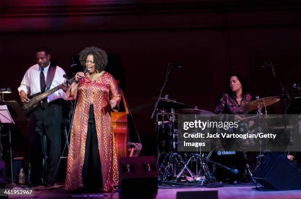 American Jazz vocalist Dianne Reeves performs during her 'Dianne Reeves and Friends' concert at Carnegie Hall, New York, New York, February 16, 2013....