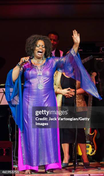 American Jazz vocalist Dianne Reeves performs during her 'Dianne Reeves and Friends' concert at Carnegie Hall, New York, New York, February 16, 2013....