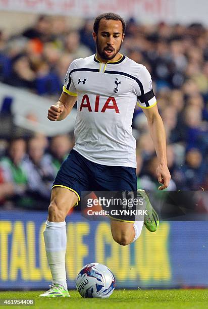 Tottenham Hotspur's English midfielder Andros Townsend in action during the English League Cup semi-final first leg football match between Tottenham...