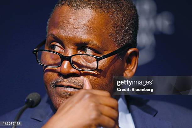 Aliko Dangote, billionaire and chief executive officer of Dangote Group, pauses during a session on day two of the World Economic Forum in Davos,...