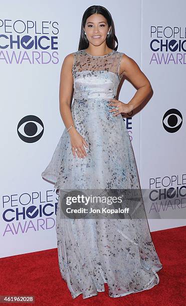Actress Gina Rodriguez poses in the press room at The 41st Annual People's Choice Awards at Nokia Theatre L.A. Live on January 7, 2015 in Los...