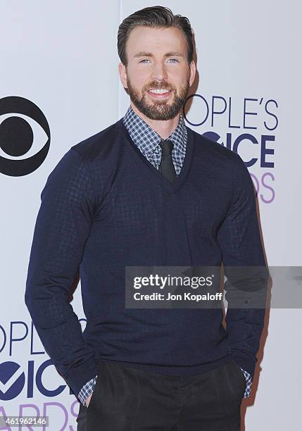 Actor Chris Evans poses in the press room at The 41st Annual People's Choice Awards at Nokia Theatre L.A. Live on January 7, 2015 in Los Angeles,...