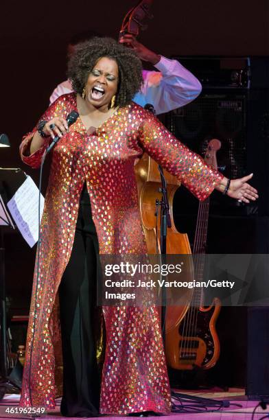 American Jazz vocalist Dianne Reeves performs during her 'Dianne Reeves and Friends' concert at Carnegie Hall, New York, New York, February 16, 2013....