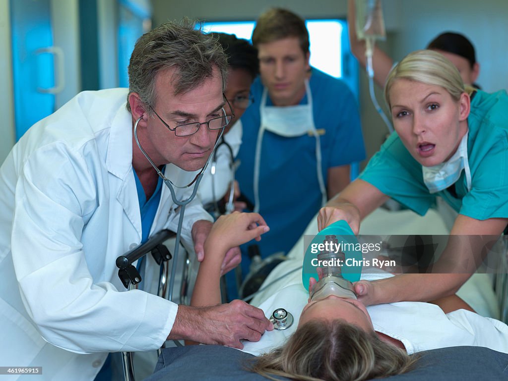 Patient Rushed Doctors And Nurses Rushing With Patient In Hospital High-Res Stock ...