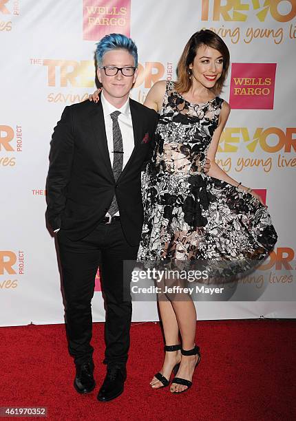 YouTube personality Tyler Oakley and TV personality Shira Lazar arrive at TrevorLIVE Los Angeles at Hollywood Palladium on December 7, 2014 in Los...