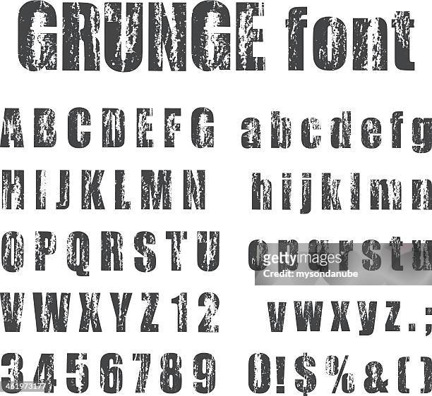 ilustrações de stock, clip art, desenhos animados e ícones de texto impresso grunge alphabets - símbolo ortográfico