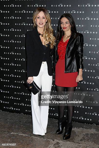 Silvia Slitti and Alessandra Moschillo attend the Richmond show as a part of Milan Fashion Week Menswear Autumn/Winter 2014 on January 12, 2014 in...