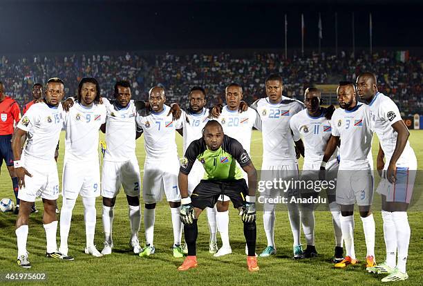 Congo's players pose ahead of the 2015 African Cup of Nations Group B football match between Cape Verde and Congo at Nuevo stadium in Ebebiyin,...