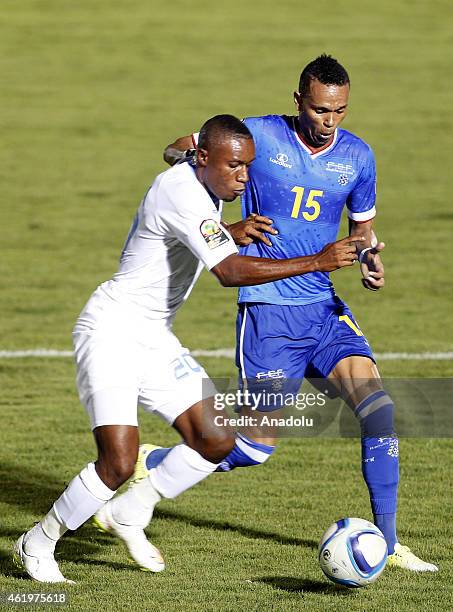 Cape Verde's Nuno Rocha in action against Congo's Lema Mabidi during 2015 African Cup of Nations Group B football match between Cape Verde and Congo...