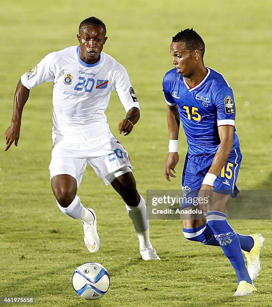 Cape Verde's Nuno Rocha in action against Congo's Lema Mabidi during 2015 African Cup of Nations Group B football match between Cape Verde and Congo...