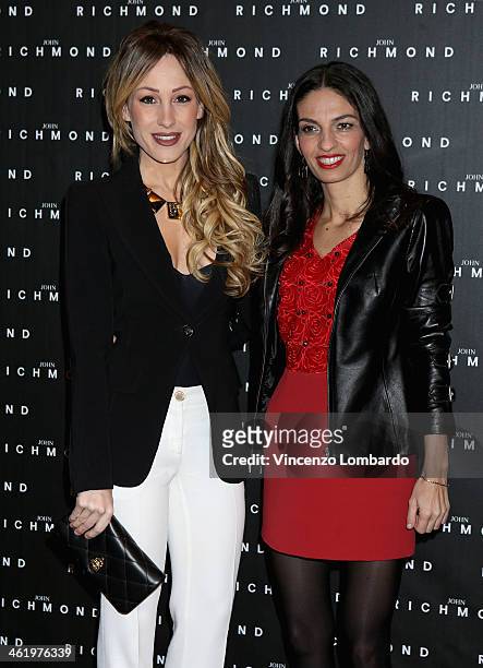 Silvia Slitti and Alessandra Moschillo attend the Richmond show as a part of Milan Fashion Week Menswear Autumn/Winter 2014 on January 12, 2014 in...