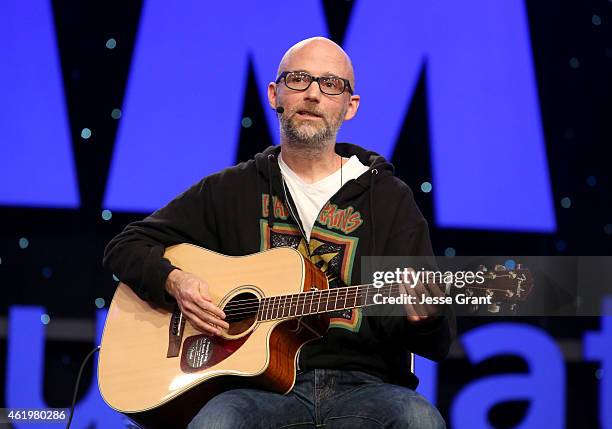 Musician Moby attends the 2015 National Association of Music Merchants show at the Anaheim Convention Center on January 22, 2015 in Anaheim,...