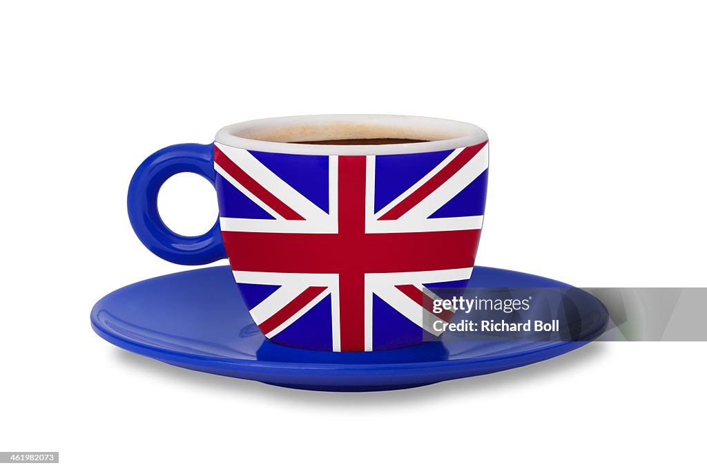 A Union Jack flag on an espresso cup