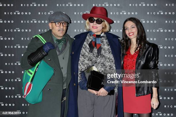 Antonio Murr, Roberta Murr and Alessandra Moschillo attend the Richmond show as a part of Milan Fashion Week Menswear Autumn/Winter 2014 on January...