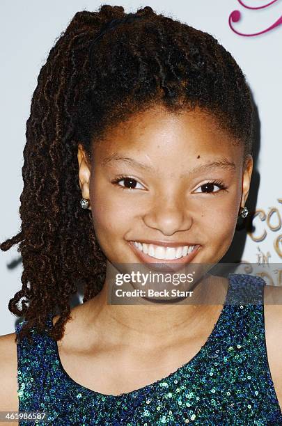 Musician Halle Bailey arrives at Pastry Shoes presents Coco Jones' Sweet Sixteen Birthday Party at SLS Hotel on January 11, 2014 in Beverly Hills,...