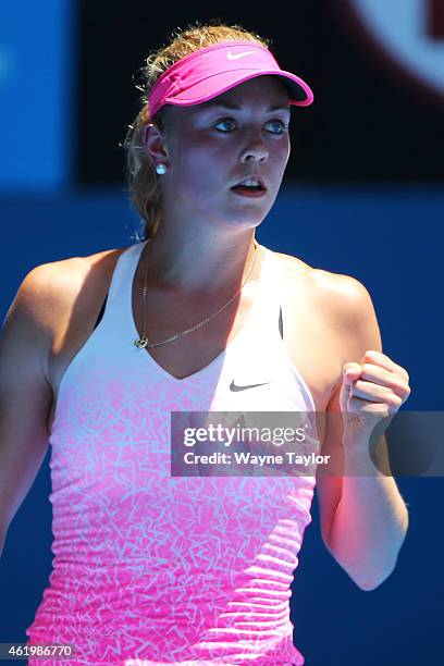 Carina Witthoeft of Germany celebrates a point in her third round match against Irina-Camelia Begu of Romania during day five of the 2015 Australian...