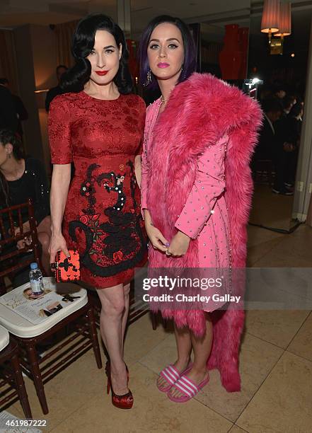 Dita Von Teese and recording artist Katy Perry attend The DAILY FRONT ROW "Fashion Los Angeles Awards" Show at Sunset Tower on January 22, 2015 in...