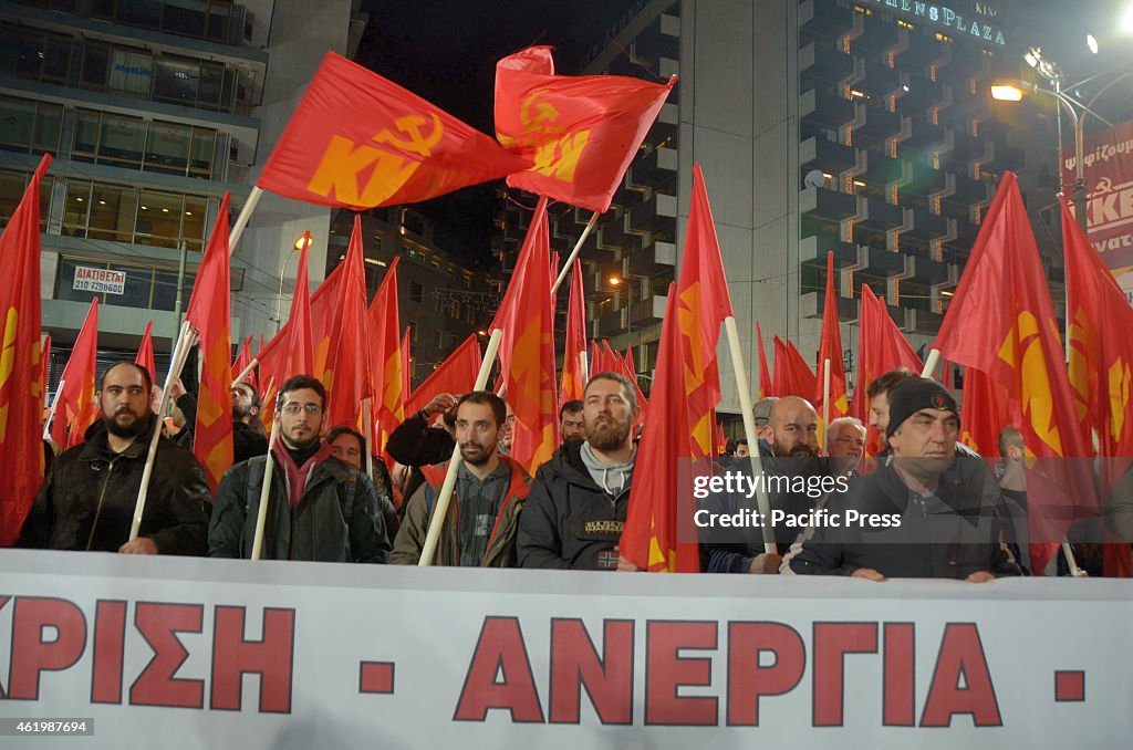 KKE supporters from all over Athens gather  in Syntagma...