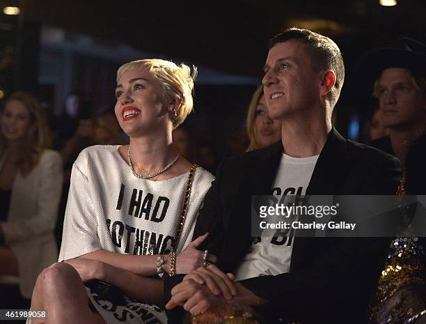 Recording arist Miley Cyrus and designer Jeremy Scott attend The DAILY FRONT ROW "Fashion Los Angeles Awards" Show at Sunset Tower on January 22,...
