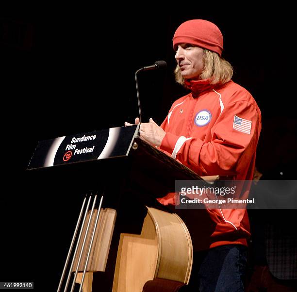 Director Bryan Buckley speaks onstage at "The Bronze" Premiere at the Eccles Center Theatre during the 2015 Sundance Film Festival on January 22,...