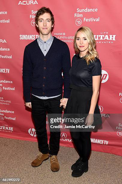 Actor Thomas Middleditch and Mollie Gates attend "The Bronze" Premiere at the Eccles Center Theatre during the 2015 Sundance Film Festival on January...