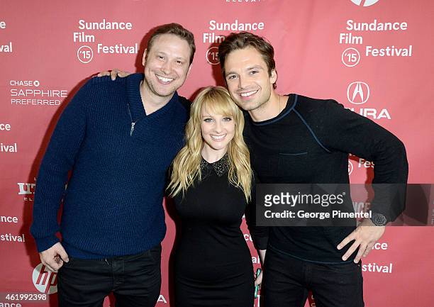 Writer Winston Rauch, writer/actress Melissa Rauch and actor Sebastian Stan attend "The Bronze" Premiere at the Eccles Center Theatre during the 2015...