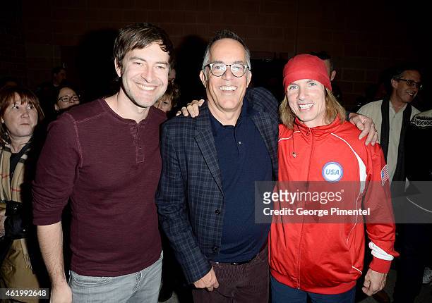 Executive producer Mark Duplass, Sundance Film Festival Director John Cooper and director Bryan Buckley attend "The Bronze" Premiere at the Eccles...