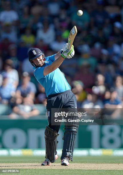 Ian Bell of England bats during the One Day International Tri Series match between Australia and England at Blundstone Arena on January 23, 2015 in...