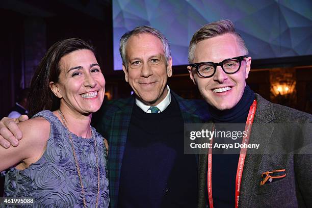 Jeanine Tesori, Philip Himberg and Christopher Hibma attend the An Artist At The Table: Dinner Program during the 2015 Sundance Film Festival on...