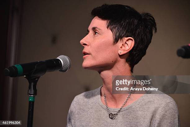 Beth Malone speaks onstage at the An Artist At The Table: Dinner Program during the 2015 Sundance Film Festival on January 22, 2015 in Park City,...