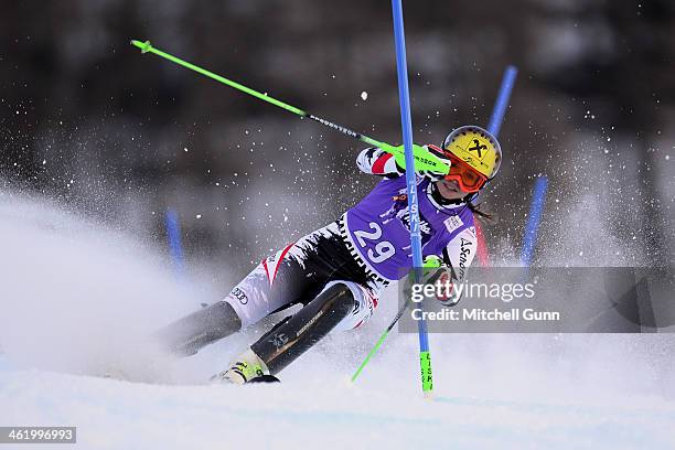 Anna Fenninger of Austria races down the course whilst competing in slalom part of the FIS Alpine World Cup Super Combined race on January 12, 2014...