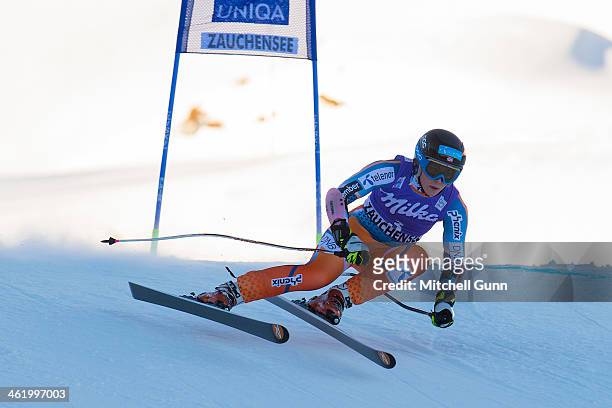 Ragnhild Mowinckel of Norway races down the course whilst competing in Super G part of the FIS Alpine World Cup Super Combined race on January 12,...
