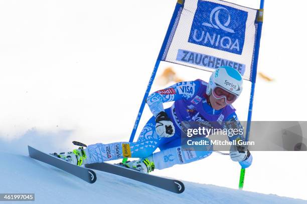 Julia Mancuso of The USA races down the course whilst competing in Super G part of the FIS Alpine World Cup Super Combined race on January 12, 2014...