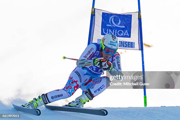 Anne-Sophie Barthet of France races down the course whilst competing in Super G part of the FIS Alpine World Cup Super Combined race on January 12,...