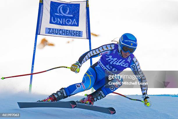 Sara Hector of Sweden races down the course whilst competing in Super G part of the FIS Alpine World Cup Super Combined race on January 12, 2014 in...