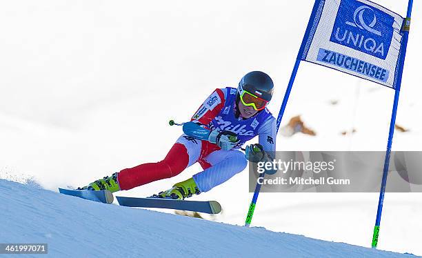 Karolina Chrapek of Poland races down the course whilst competing in Super G part of the FIS Alpine World Cup Super Combined race on January 12, 2014...