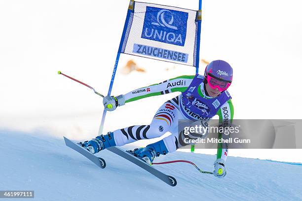 Maria Hoefl-Riesch of Germany races down the course whilst competing in Super G part of the FIS Alpine World Cup Super Combined race on January 12,...