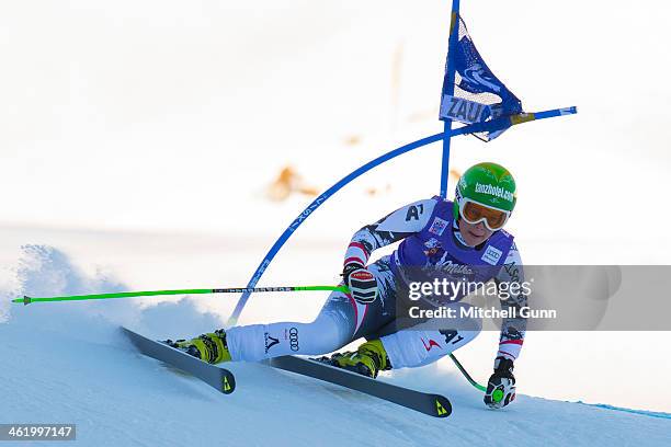 Stefanie Moser of Austria races down the course whilst competing in Super G part of the FIS Alpine World Cup Super Combined race on January 12, 2014...